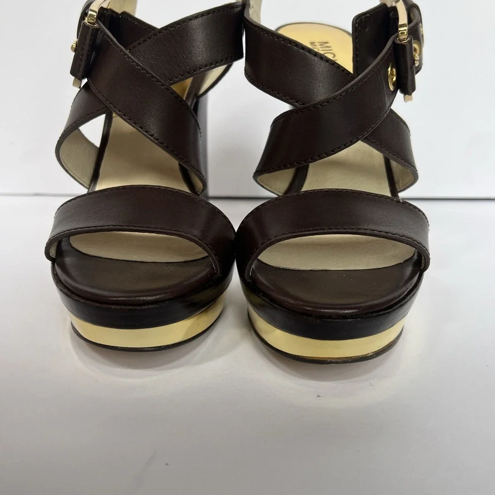 Michael Kors Women Brown Sz 5M Solid Leather High Platform Heels NEW w/box